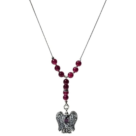 Angel Pendant Necklace Red Beaded Sterling Silver Spiritual Fashion Jewelry - Picture 1 of 10